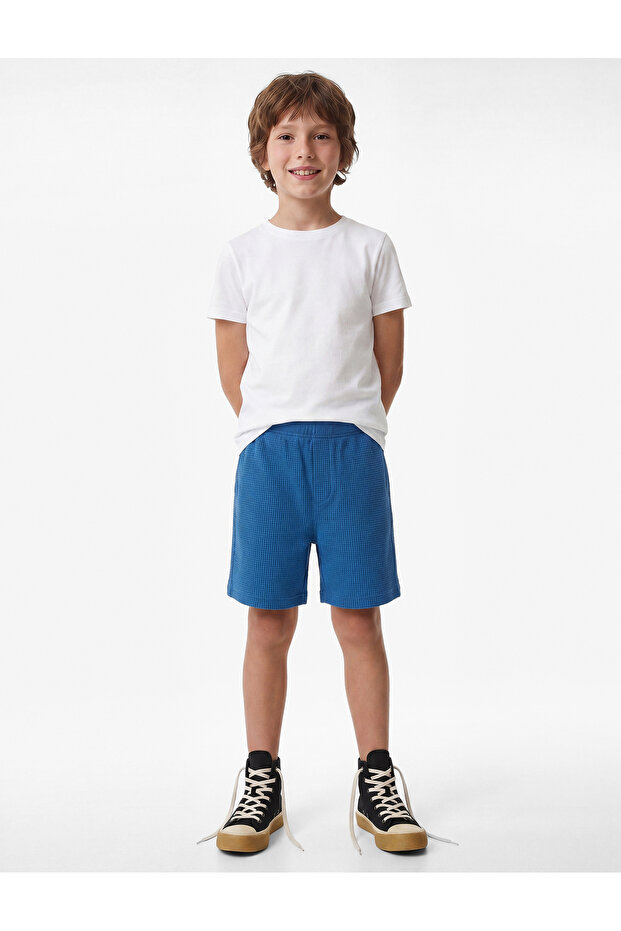 Textured Cotton Shorts with Pockets and Elastic Waist