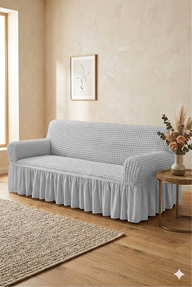 Elastic 3-Seater Sofa Cover Non-Slip Flexible and Washable Sofa Cover-Light Grey