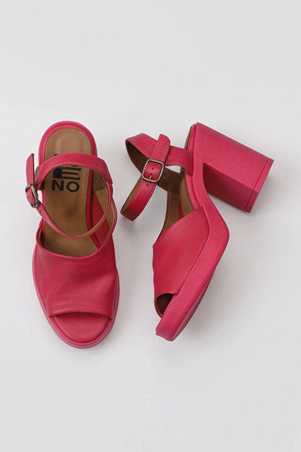 Fuchsia Leather Women's Heeled Sandals 01Wy12303