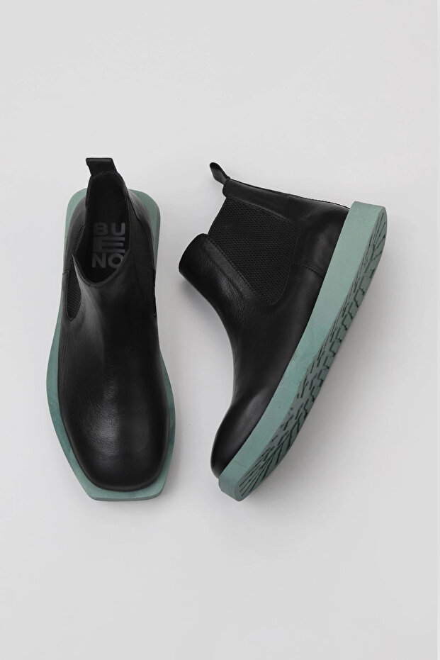 Black green leather women's flat boot 01wv9701