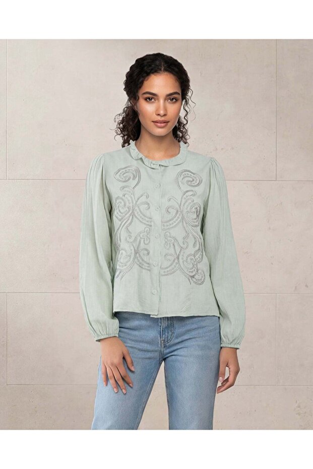 Women Green Embroidered Blouse