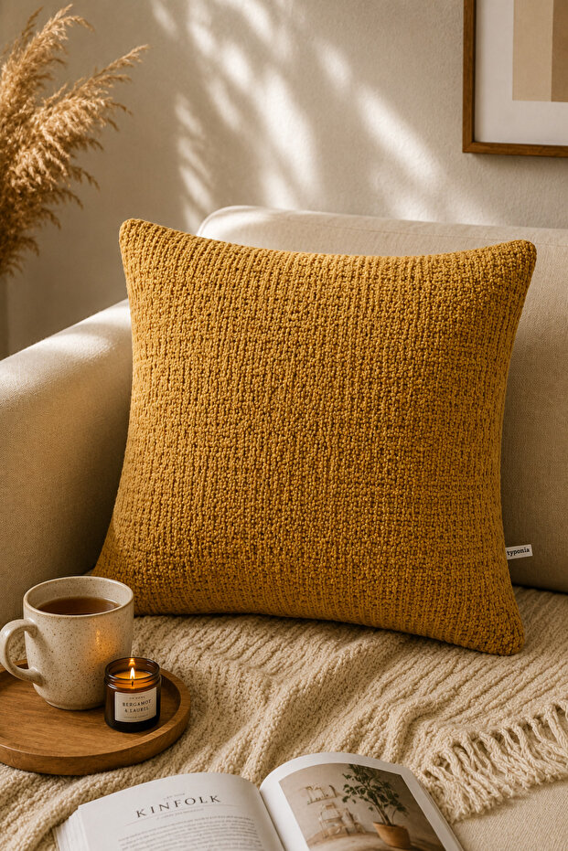 Nora Woven Mustard Throw Pillow Cover 43X43