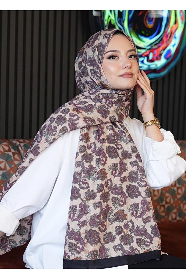 Mini Paisley Pattern Lilac Soft Cotton Shawl - 1