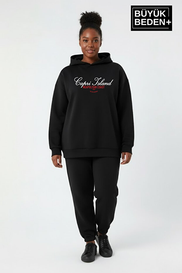 Women's Large Size Hooded Capri Island Printed Thin Sweatshirt Spr26Bswk957-14