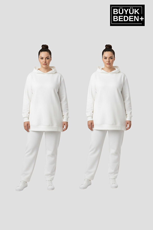 Women's Plus Size 2-Piece Set Hooded Tunic Slim Sweatshirt Spr26Btk991+2