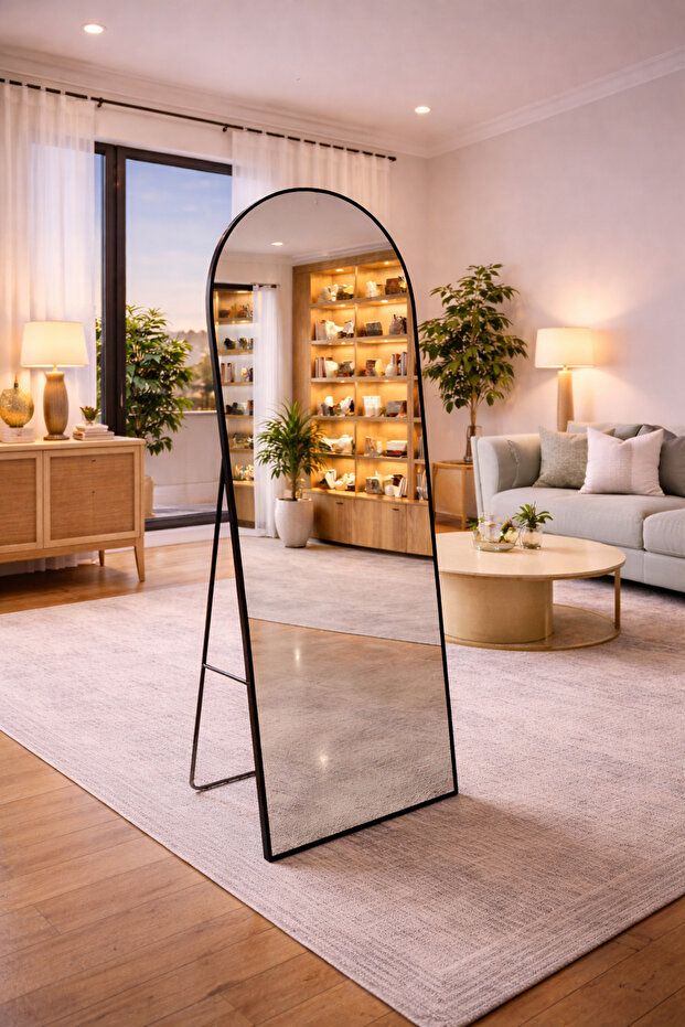 CLNK Black Edition Kaplama Metal Çerçeveli 180x60 Kırılma Karşıtı Hafif Tasarım Ayaklı Boy Aynası