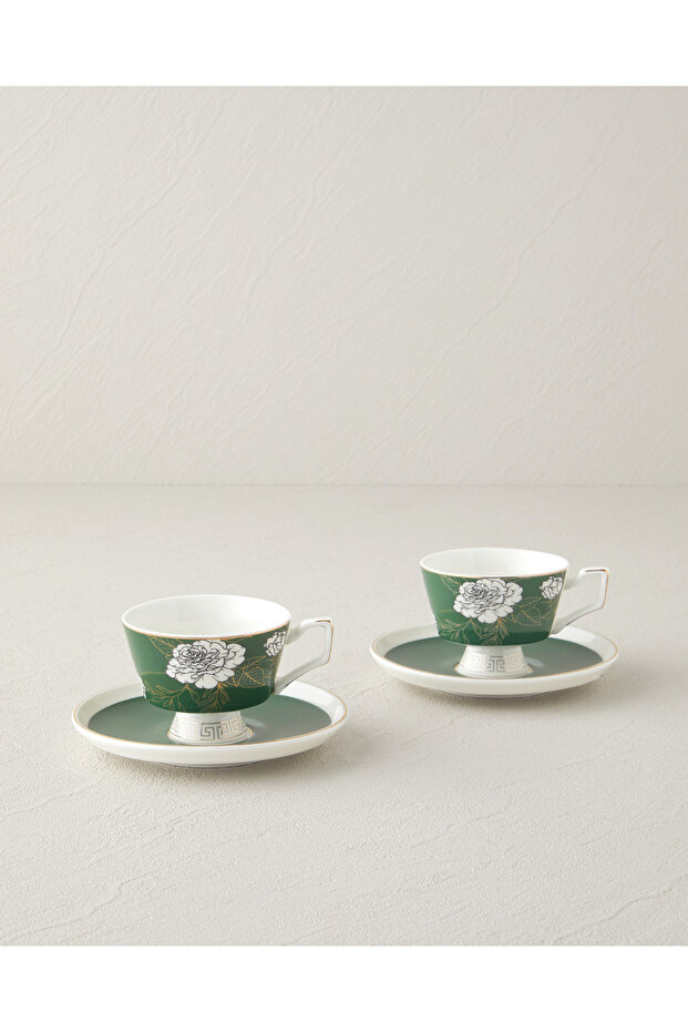Evelina New Bone China 4-Piece 2-Person Coffee Cup Set 90 ml Dark Green