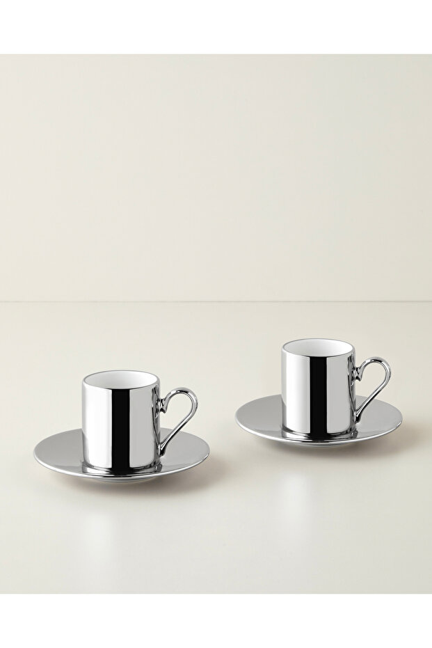 Orvin Porcelain 4 Piece Coffee Cup Set for 2 People 90 ml Silver
