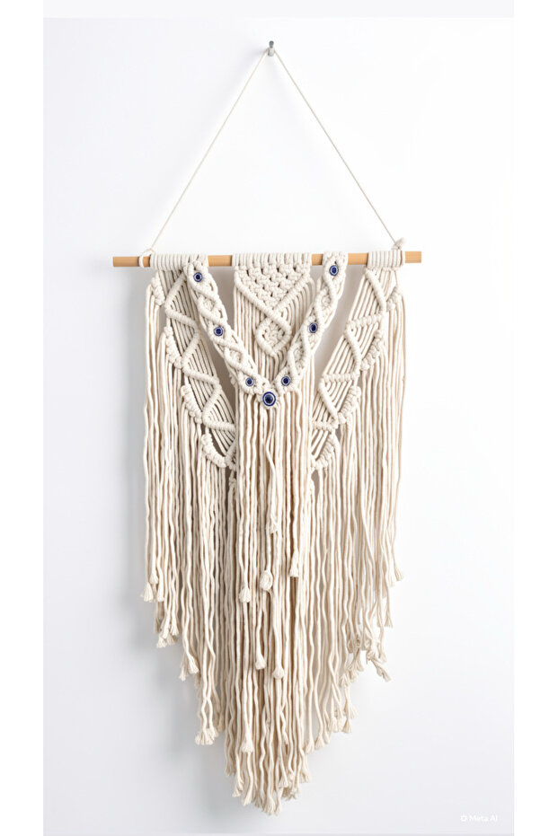 Divine Design Handmade White Macrame evil eye Toran for Door | Elegant Cotton Boho Bandhanwar | Minimalist Wall Hanging