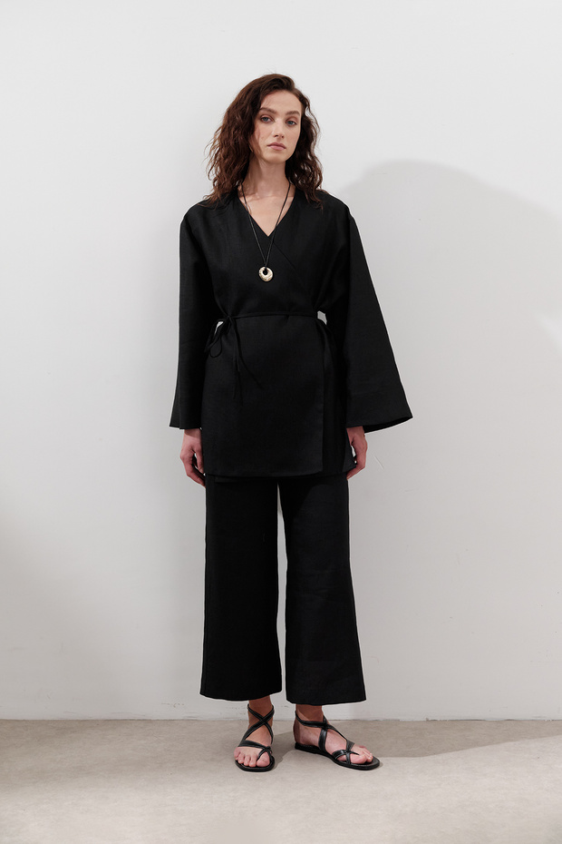 LEN KRUVAZE ZÁRÓ KIMONO FEKETE - 1