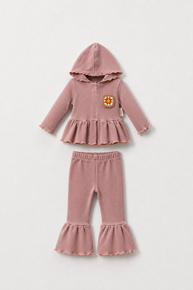 Hand-Knitted Detailed Top and Bottom 2-Piece Baby Set
