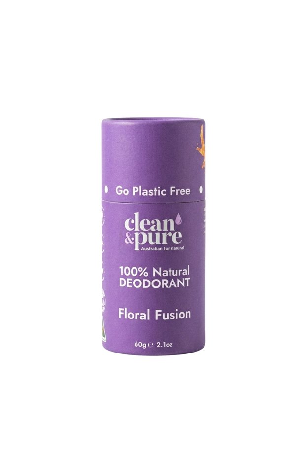 Clean & Pure Floral Fusion Natural Deodorant 60g - Long Lasting Odor Protection Aluminum Free Caprylic/Capric Triglyceride Fresh Floral Blend