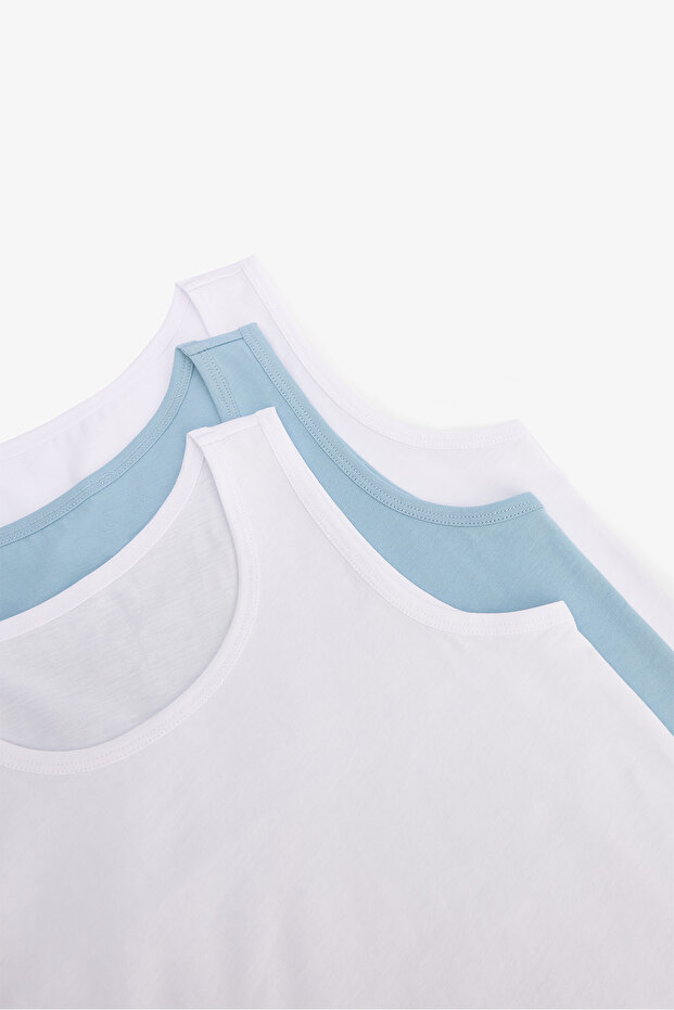 Multi-Colored Boys' Cotton Basic Thick Strap 3-Piece Undershirt - 4