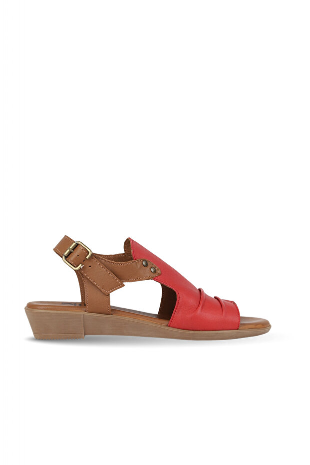 Red Leather Women's Flat Sandals