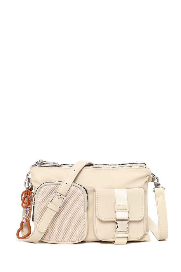 Women's Cream Long Strap Fabric Crossbody Bag 26Sbd24936F