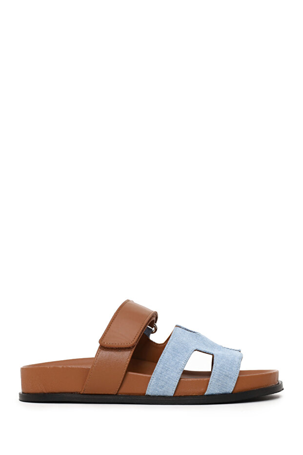 Women's Tan Strappy Leather Slippers 26Sfd120414