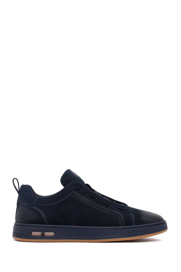 Men's Navy Blue Lace-Up Nubuck Genuine Leather Sneaker, Winter Sports Shoes 25Wfd6970V3