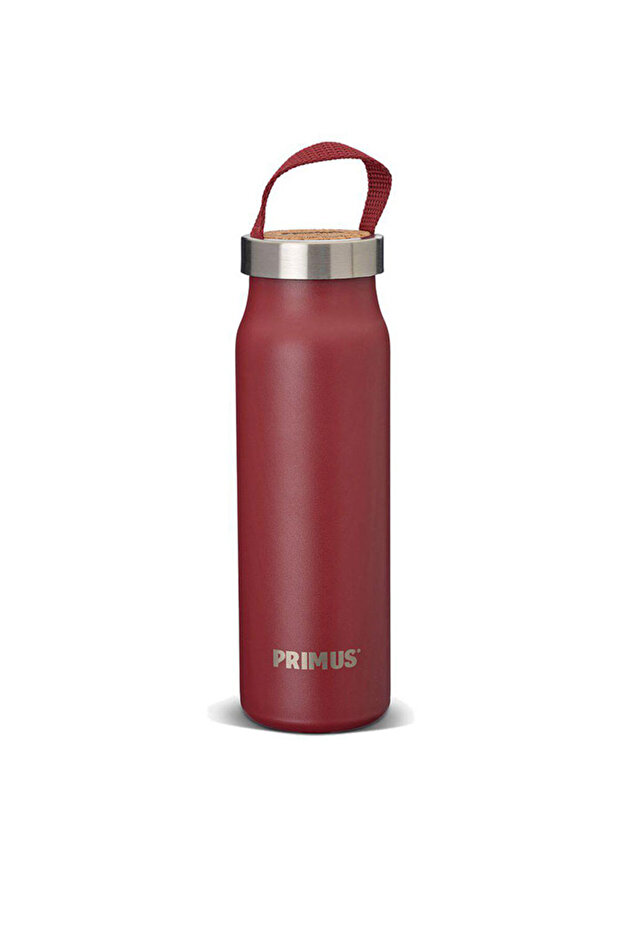 Klunken Vacuum Bottle 0.5L - Ox Red Stainless Steel 18/8 Double-Wall Vacuum Insulated Bottle – Cork Screw Lid with Webbing Strap, Slim Kånken-Compatible Design, Leak-Resistant Hot & Cold Drink Flask