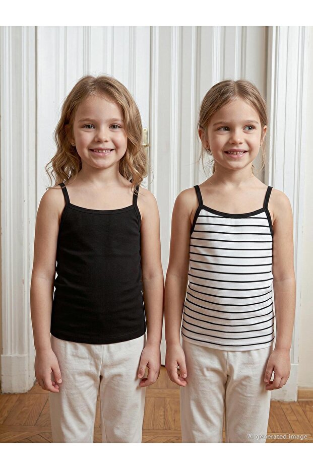 Striped 2-Piece Undershirt for Girls 2-10 Years Old - Standard 2-3 Years Old