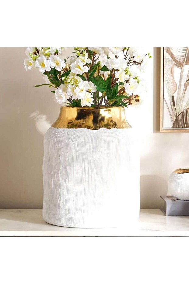 Marsh Ceramic Two Tone Vase 29.5x29.5x35cm - White