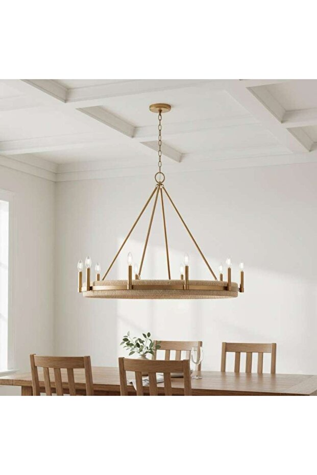 Bermas 10-light E14 Corn Leaf Rope Chandelier 102x79cm - Natural/brass