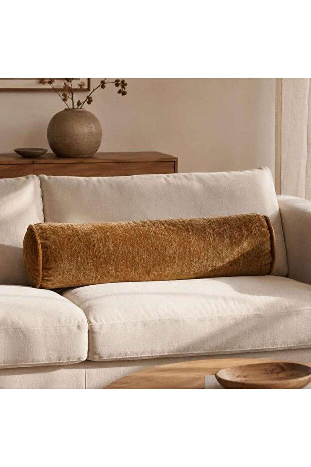 Atlanta Chennile Down Alternative Bolster Cushion Dia21x72cm-honey Mustard