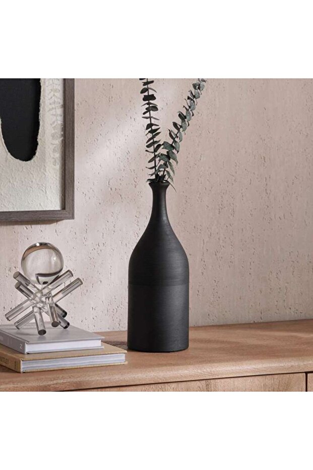 Olivia Terracotta Vase 13.5x13.5x32cm - Black