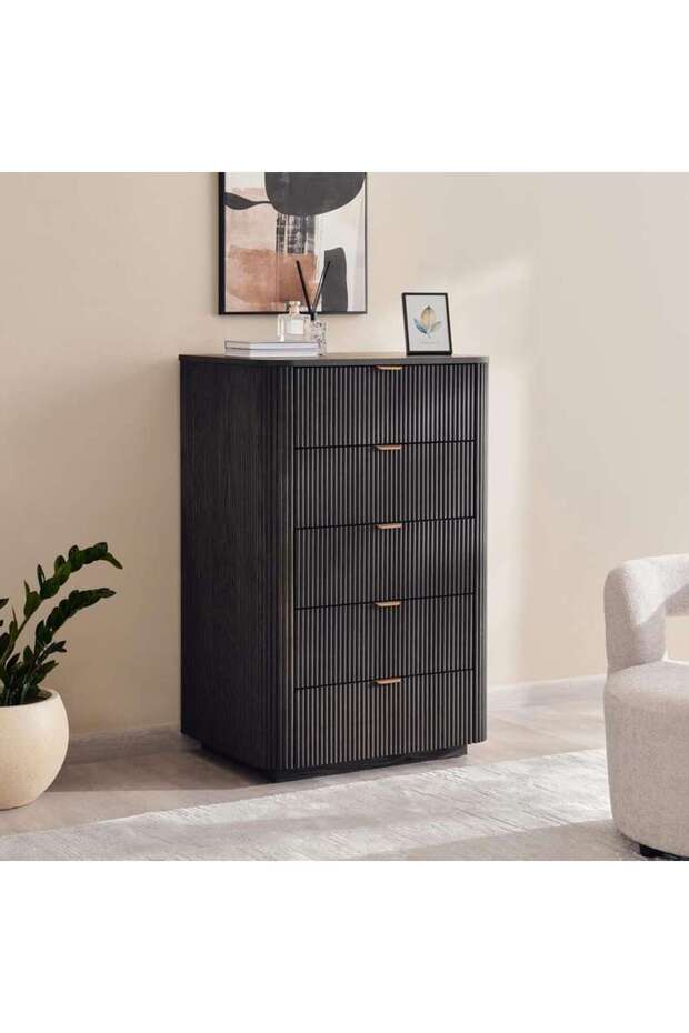 Laker Chest Of 5 Drawer Veneer - Dark Grey