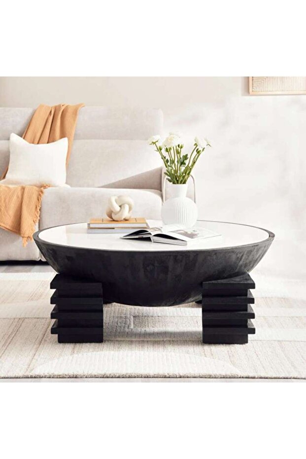 Rakiura Coffee Table Round Marble - Black White