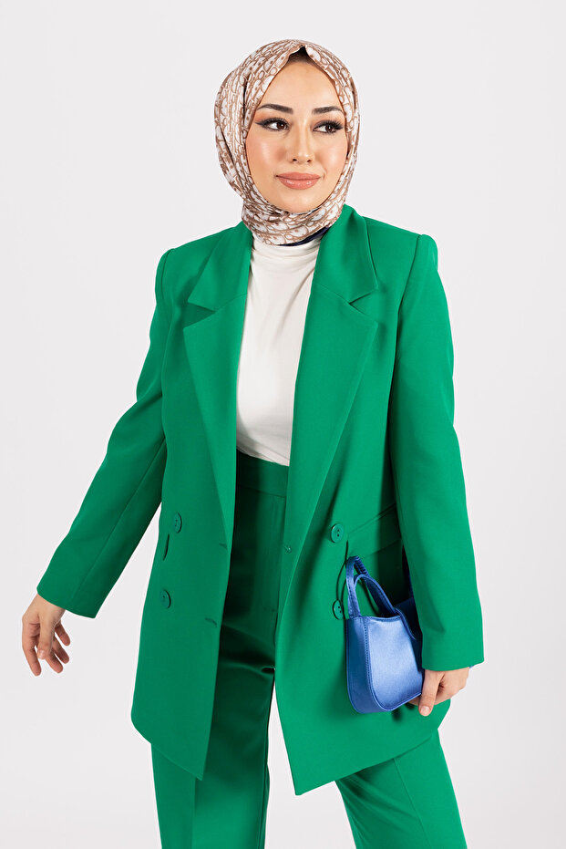 طقم سترة بأربعة أزرار باللون الأخضر - 3