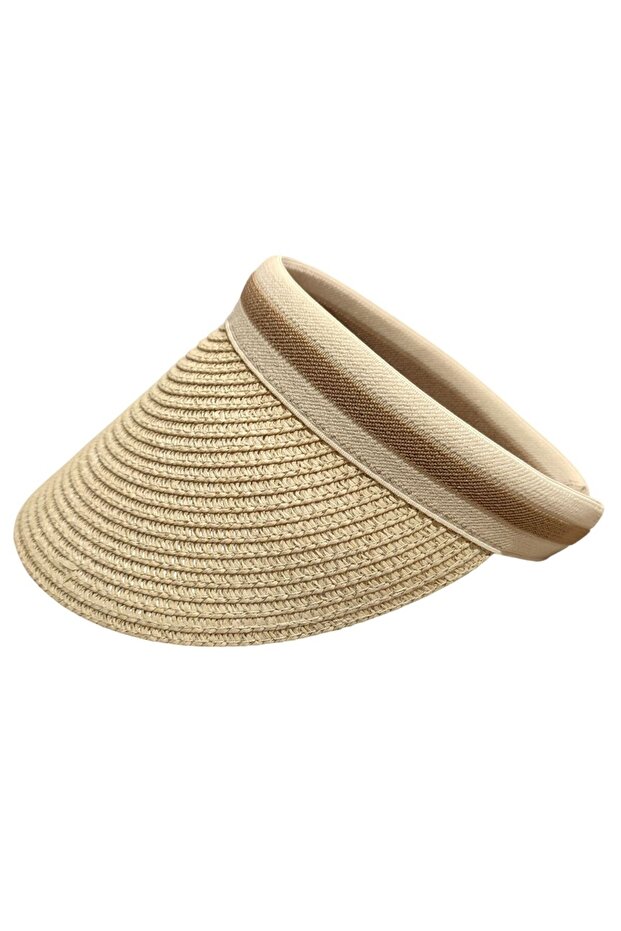 Women's Beige Straw Visor Hat Sun Protection Visor Beach Tennis Hat