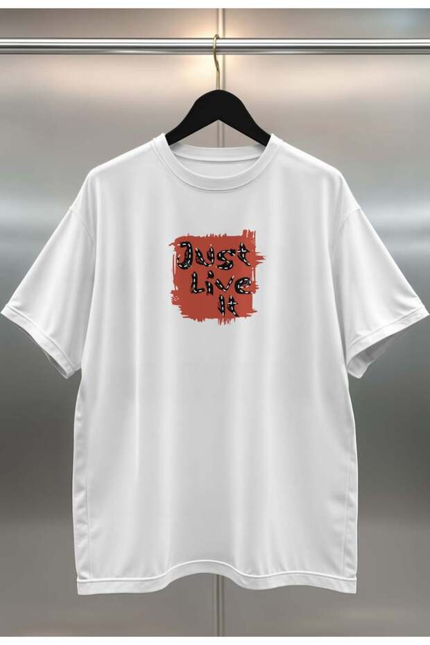 Just Live It Digital Print Oversize White Unisex T-Shirt
