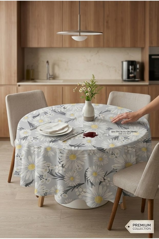 Round Tablecloth Luxury Daisy Pattern Decorative Stylish Living Room Kitchen Table Cover