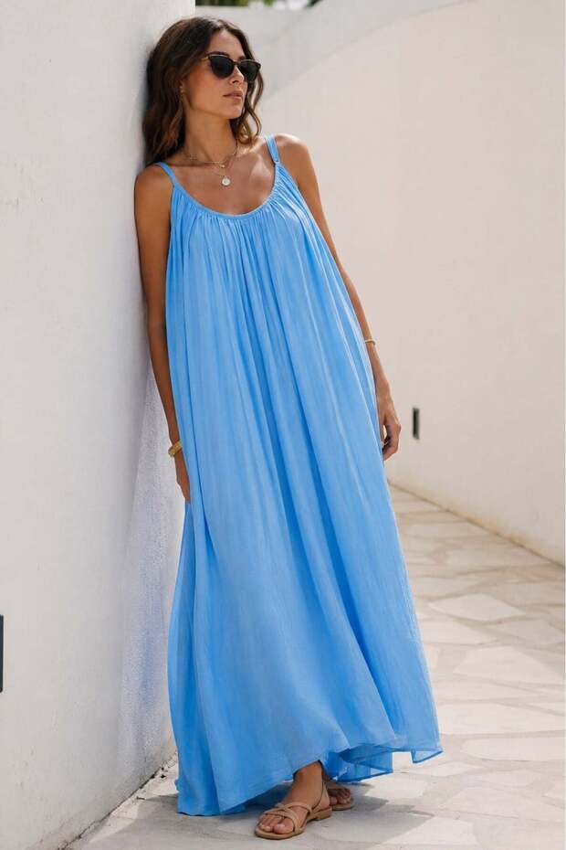 Baby Blue Halter Neck Strap Long Basic Women's Dress Mg2163