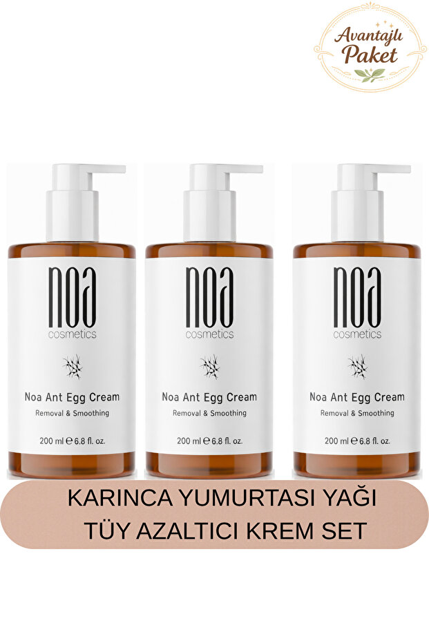 Noa Ant Egg Hair Removal Cream 3X200 ml – Moisturizing Body Hair Removal Cream with Aloe Vera and Panthenol