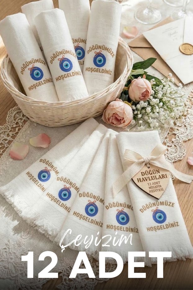 12 Wedding Towels | Nişan - Circumcision Towel | Convoy - Car Towel | Patterned and Fringed