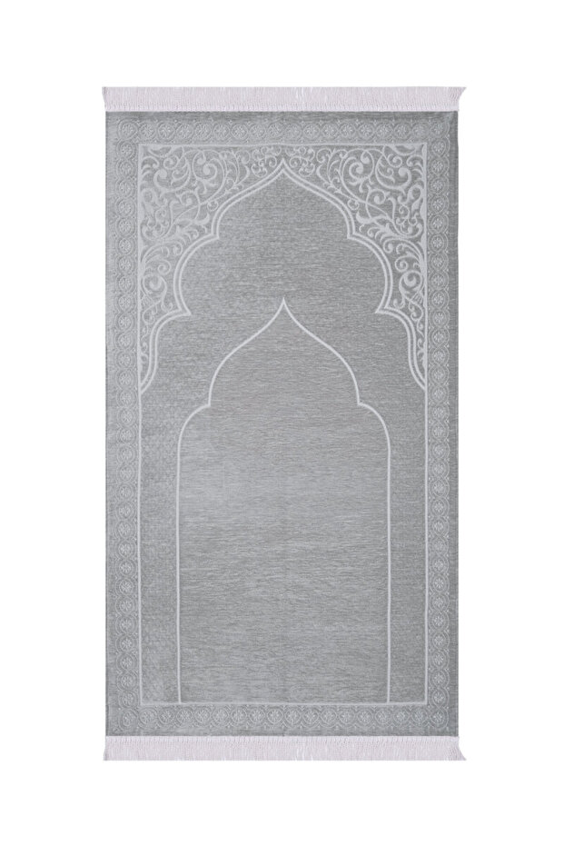 Gray Solid Color Embossed Special Woven Prayer Mat - 1