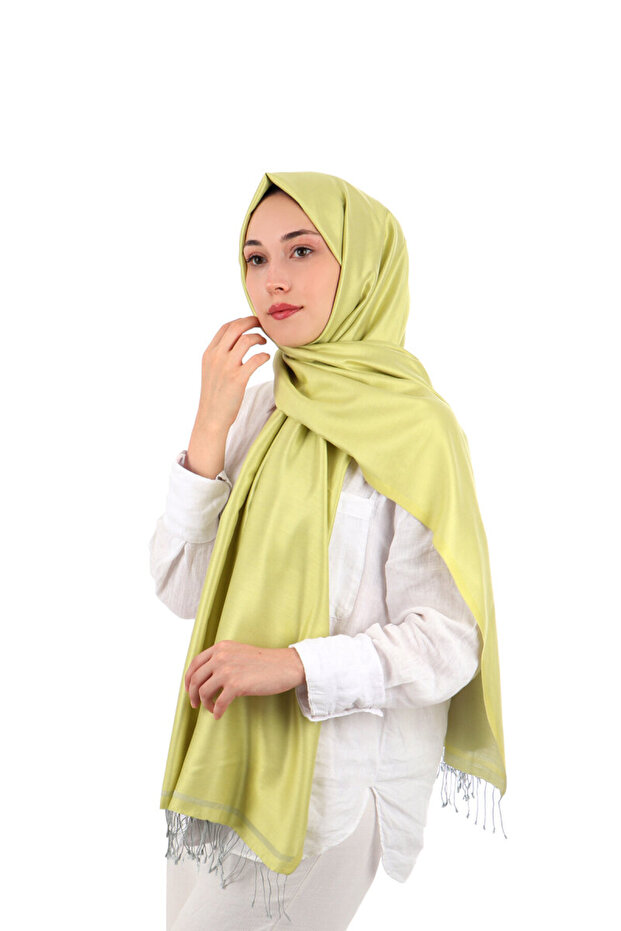 Lime Gray Double Sided Silk Shawl - 3