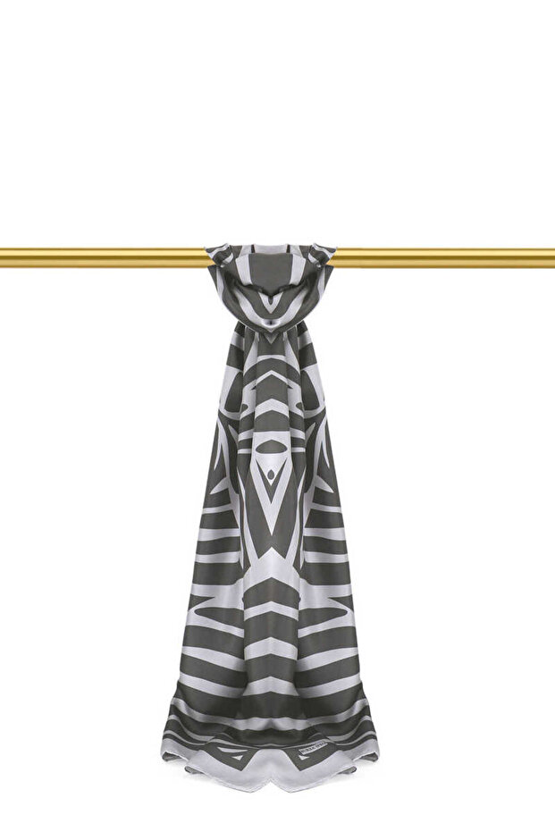 Gray Ekin Pattern Twill Silk Shawl - 2