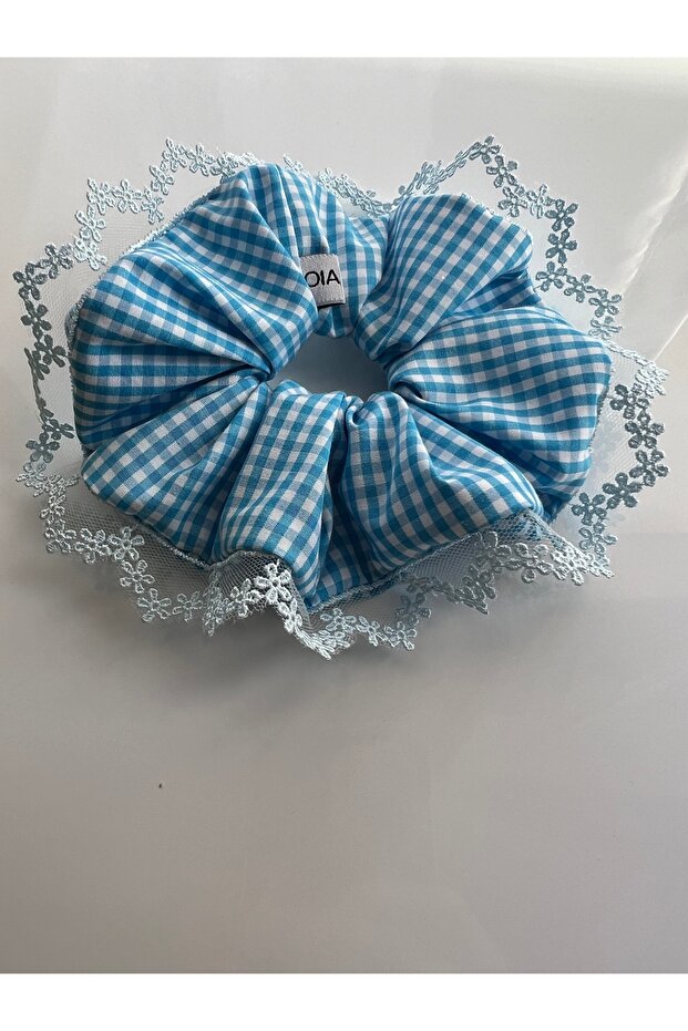 Turquoise Pitikare Baby Blue Lace Detailed Lace Scrunchie Rubber Buckle