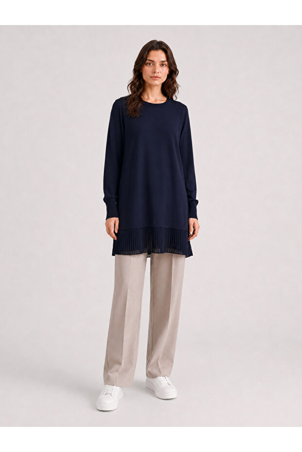 Chiffon Long Sleeve Pleated Navy Blue Lingerie 877