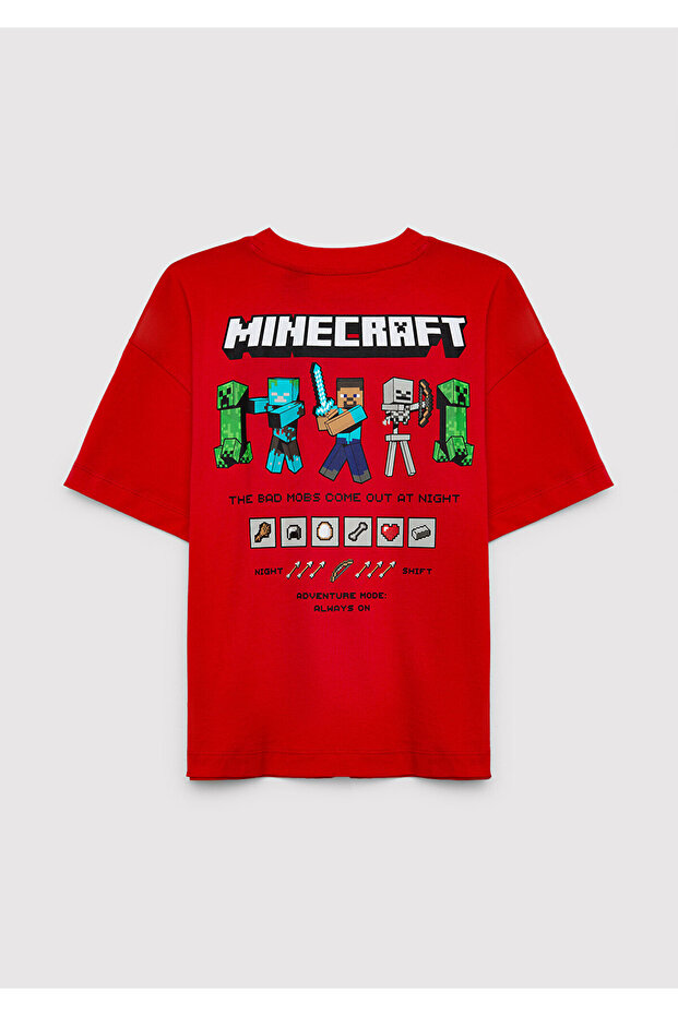 Minecraft Printed Tshirt Dark Red - 5