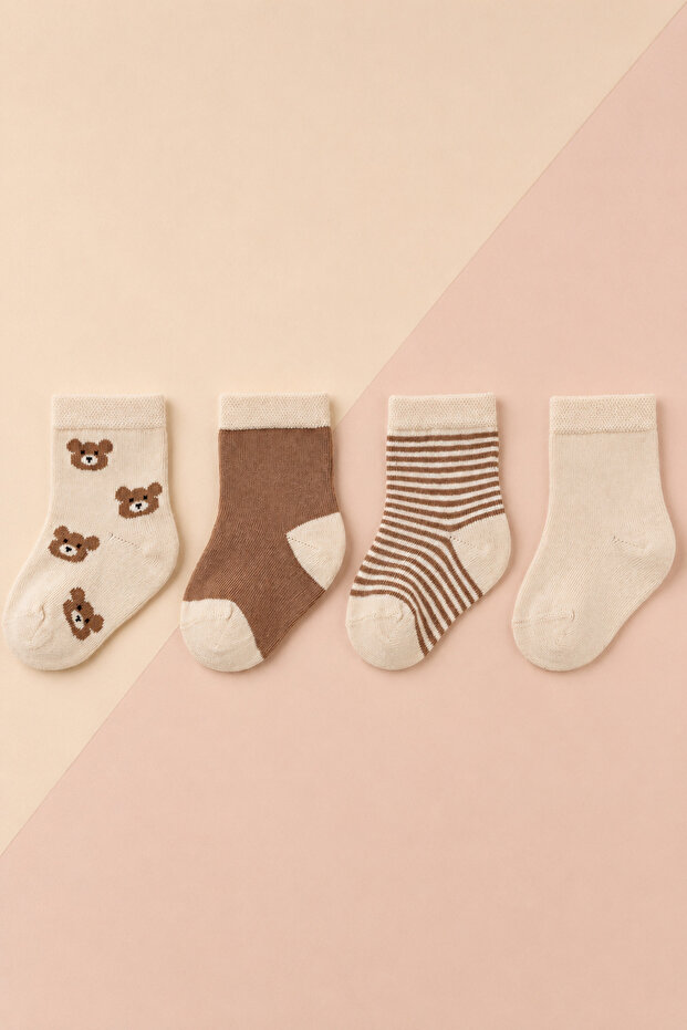 4-Piece Organic Baby Socks Seamless Mink / Newborn Organic Socks (12-24 Silicone Based)
