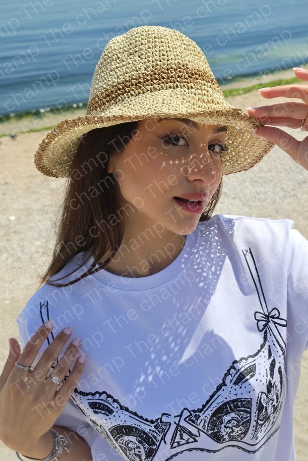 Women's Solea Straw Bucket Hat Beige – Brown Textured, Summer Light and Stylish