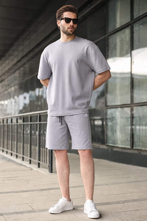 Gray Basic Men's Shorts Set 5920 - 1