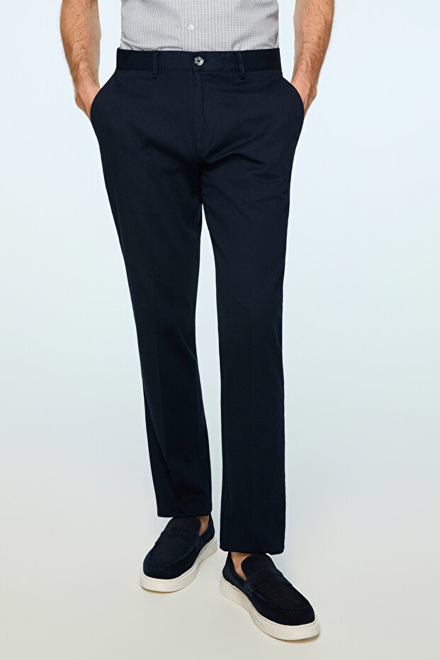 Men's Navy Blue Cotton Trendy Straight Dynamic Fit Chino Pants