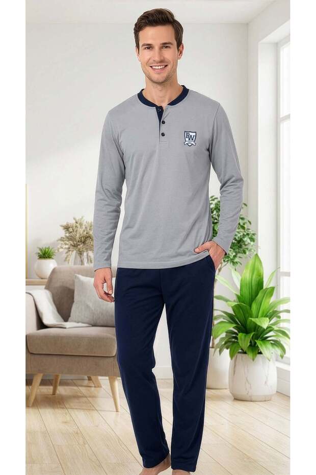 Men's Long Sleeve Pajama Set Casual Home Wear Stylish and Comfortable 19-01