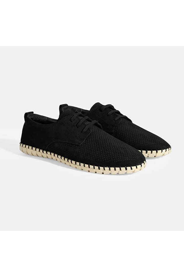 Moriya Black Men's Leather Lace-Up Casual Shoes