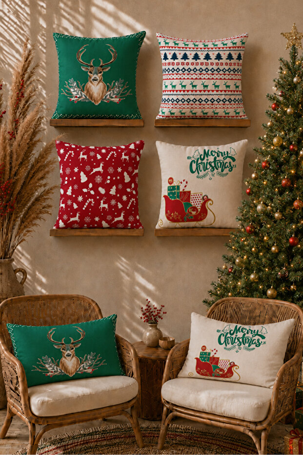 6-Piece Christmas Patterned, Rectangular, Double-Sided Digital Printing, Pillowcase, Throw Pillow Cover, Zippered