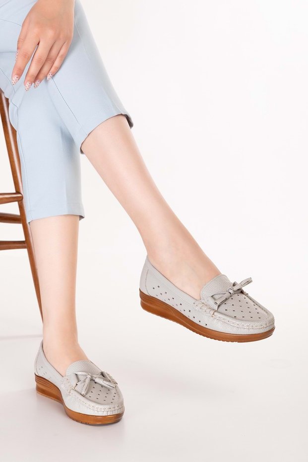 Women's Genuine Leather Comfortable Summer Perforated Casual Shoes Pyt.1300 Gray